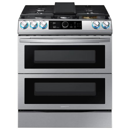  The Samsung Dual Fuel Range on a white background