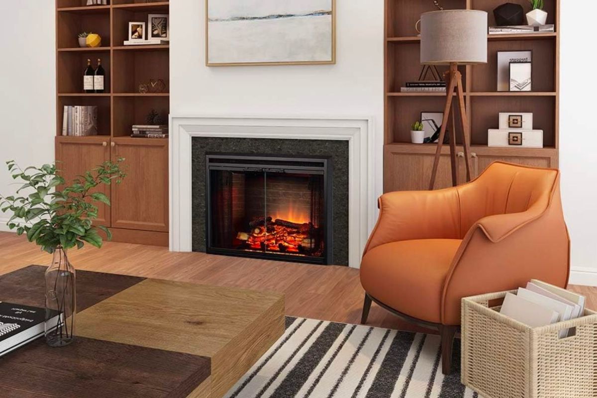 The best electric fireplace insert option installed in a living room