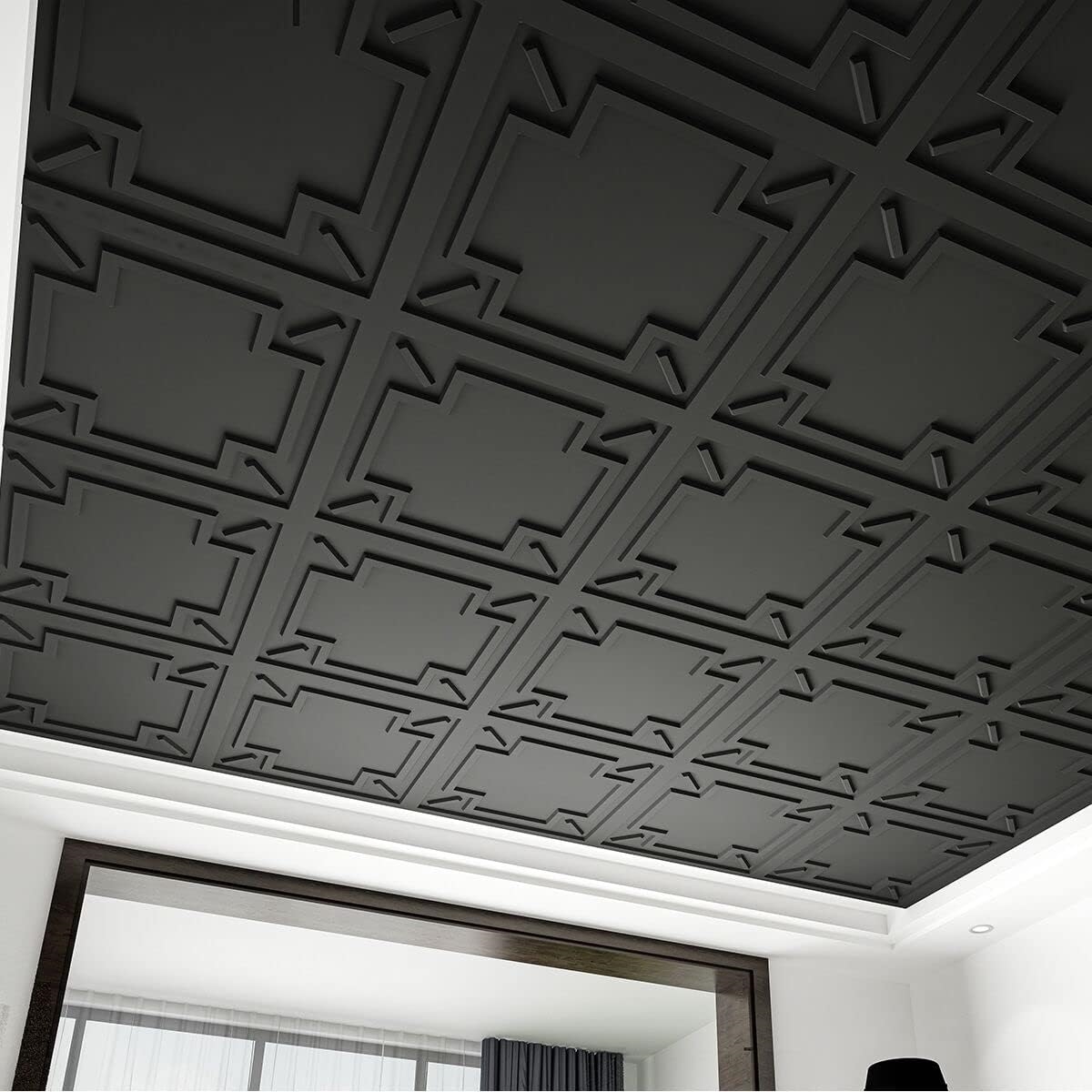 Black drop ceiling design.