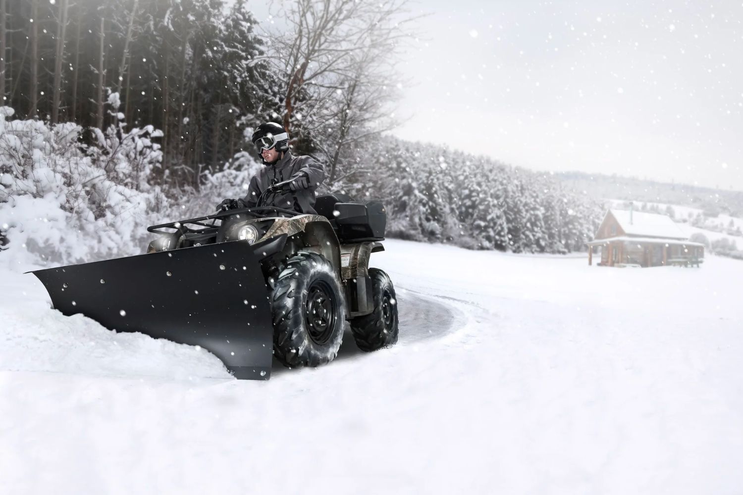 Man Demonstrating The Efficiency Of One Of The Best ATV Snow Plow Blades From Black Boar ATV.