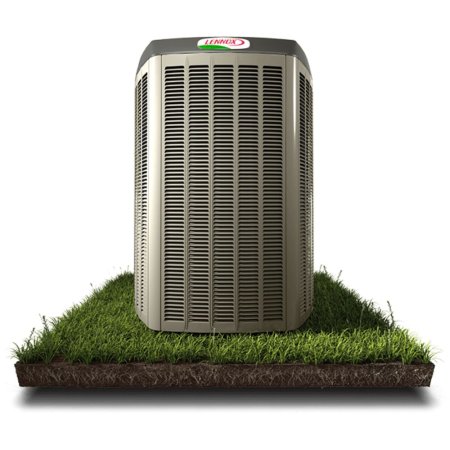  Lennox SL28XCV Air Conditioner on artificial turf on white background