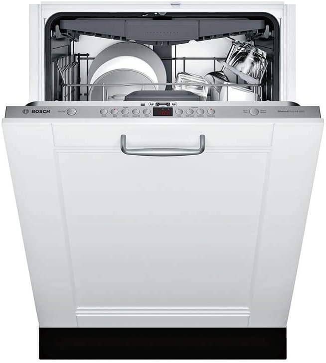 The best Bosch dishwasher option with the door slightly open to reveal the hidden top controls