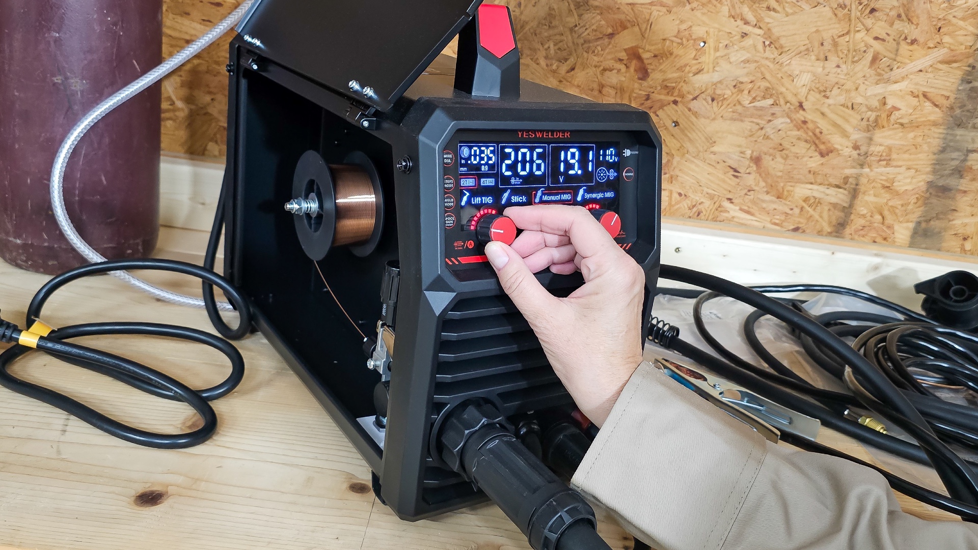 Adjusting dials on Fornay Welder