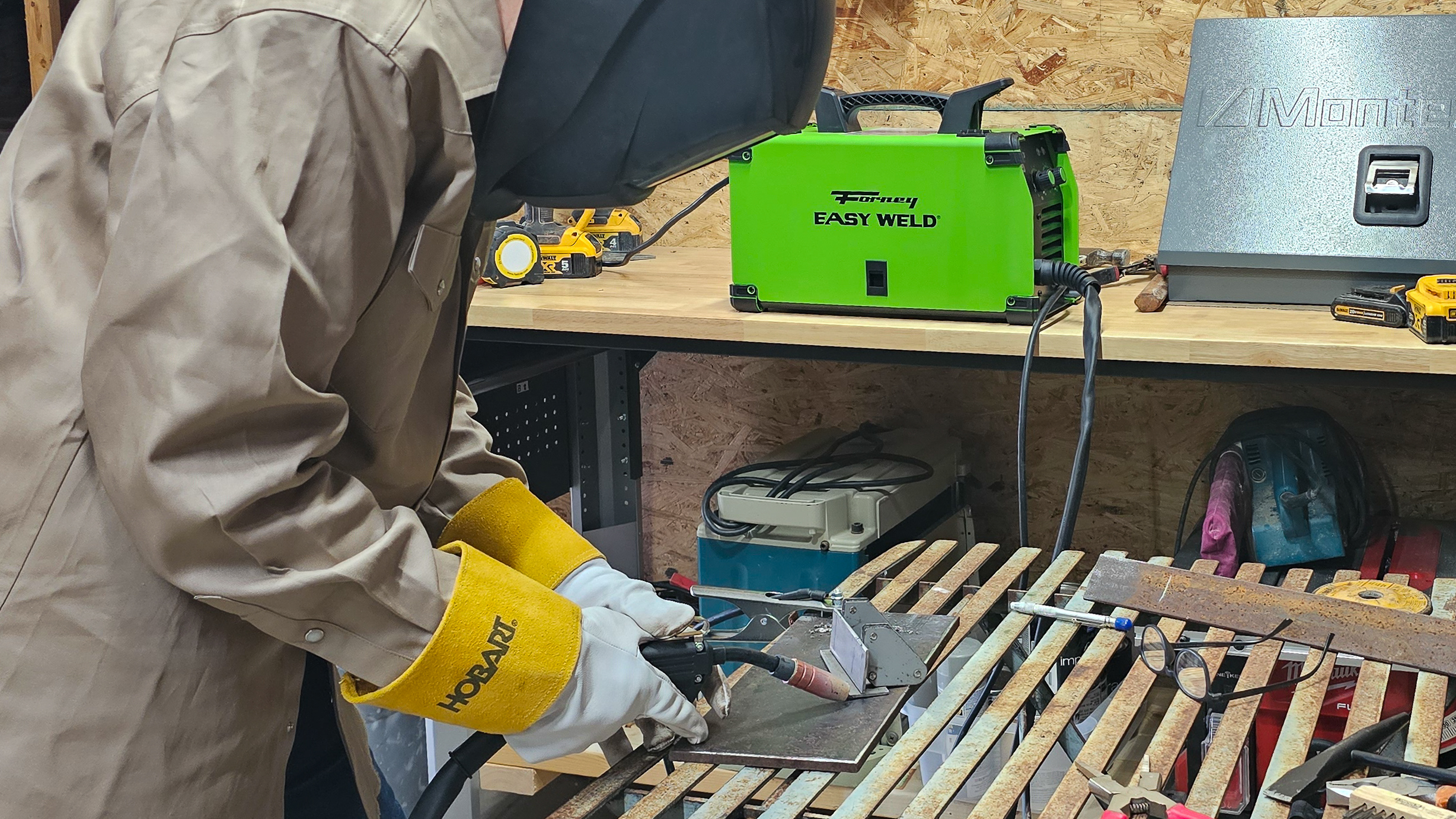 Preparing to weld with Fornay Easy Weld welder