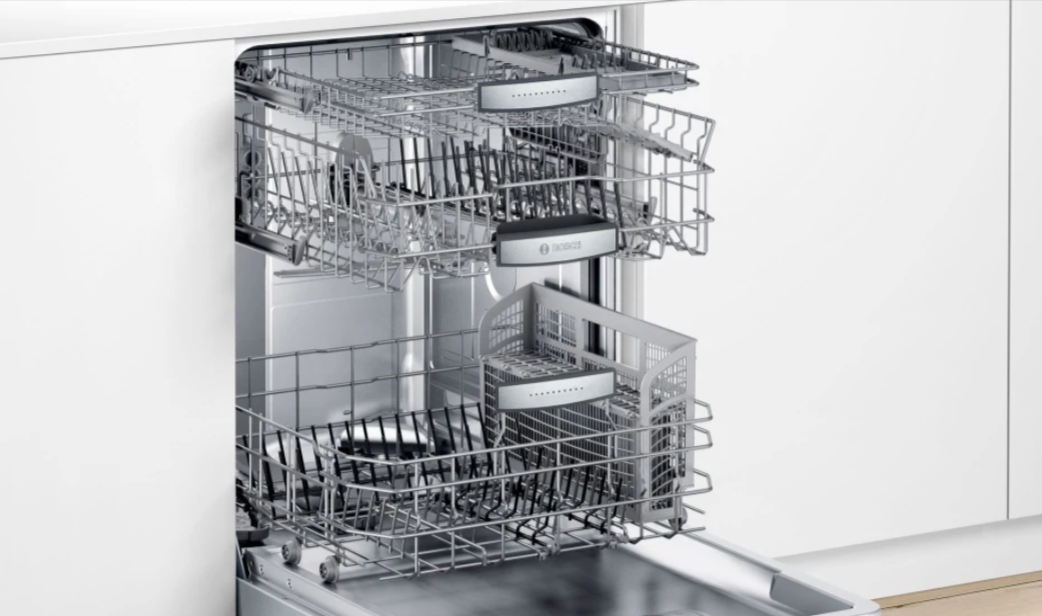 The best Bosch dishwashers option with it's door open and racks pulled out
