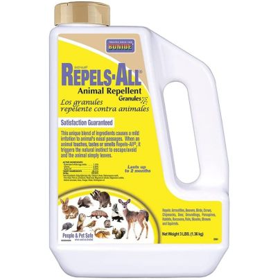 Bonide Repels-All Animal Repellent Granules on a white background.