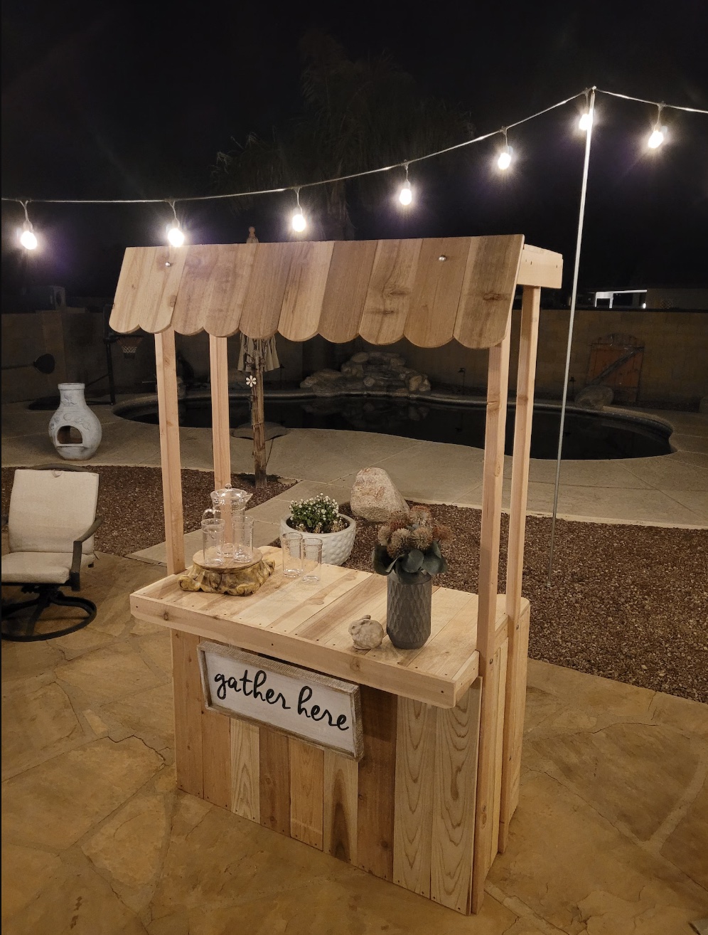 wooden lemonade stand with roof