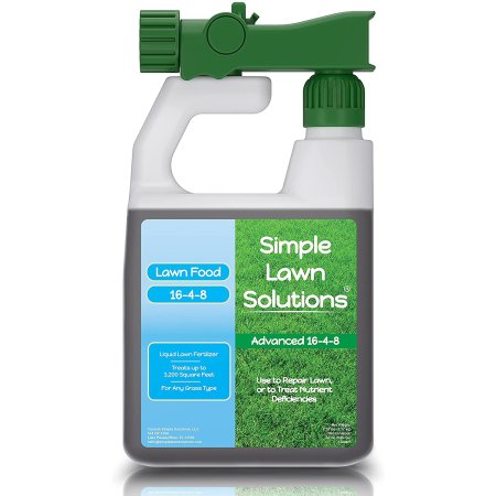  A bottle of Simple Lawn Solutions Advanced 16-4-8 Balanced NPK