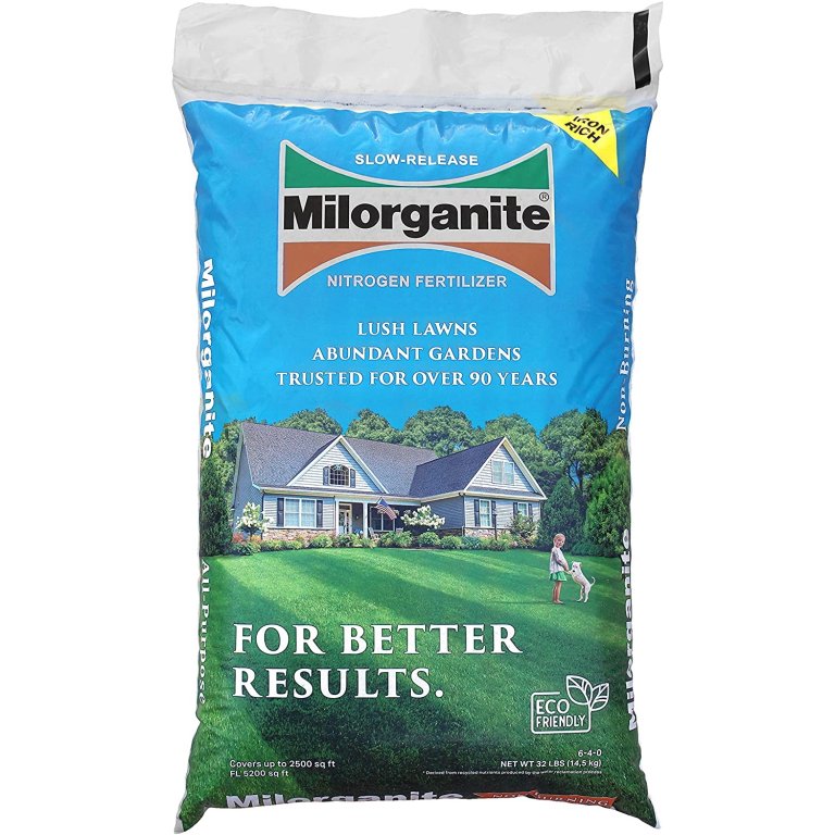  A bag of Milorganite 32 lb. Slow-Release Nitrogen Fertilizer
