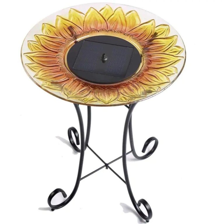  The Smart Solar Sunflower Solar Birdbath on a white background