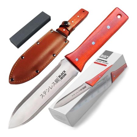  The Black Iron Hori Hori Garden Knife on a white background.