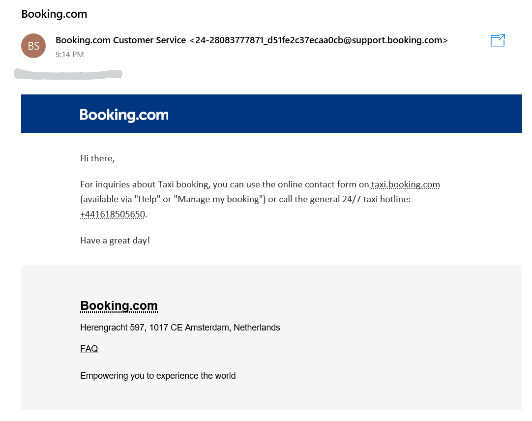 booking com Review Photo 8 - taxi booking email response