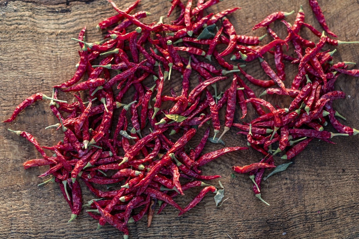 Dried cayenne peppers.
