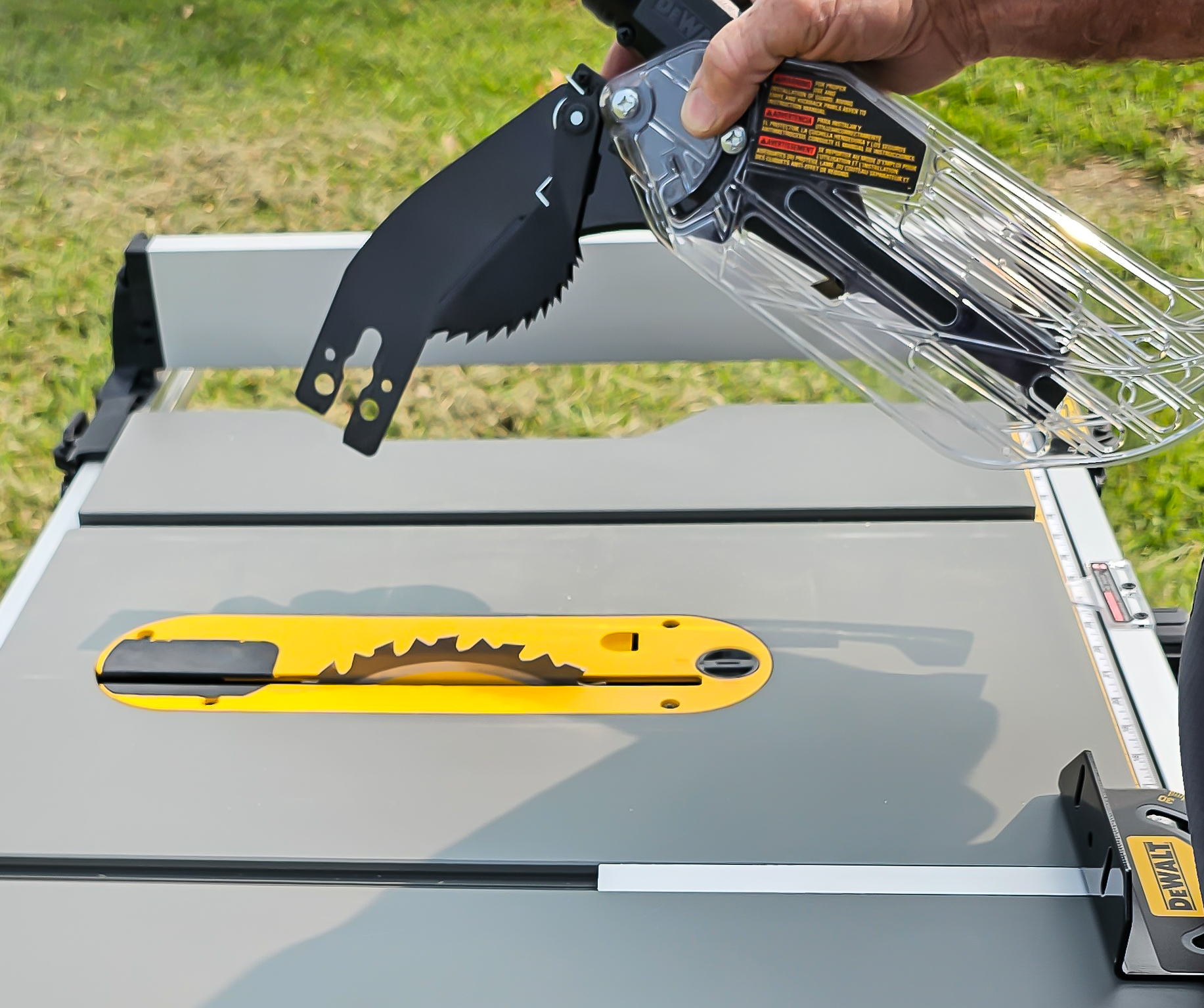 Removing blade guard and riving knife