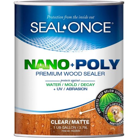  A gallon can of Seal-Once Nano+Poly Penetrating Wood Sealer on a white background.
