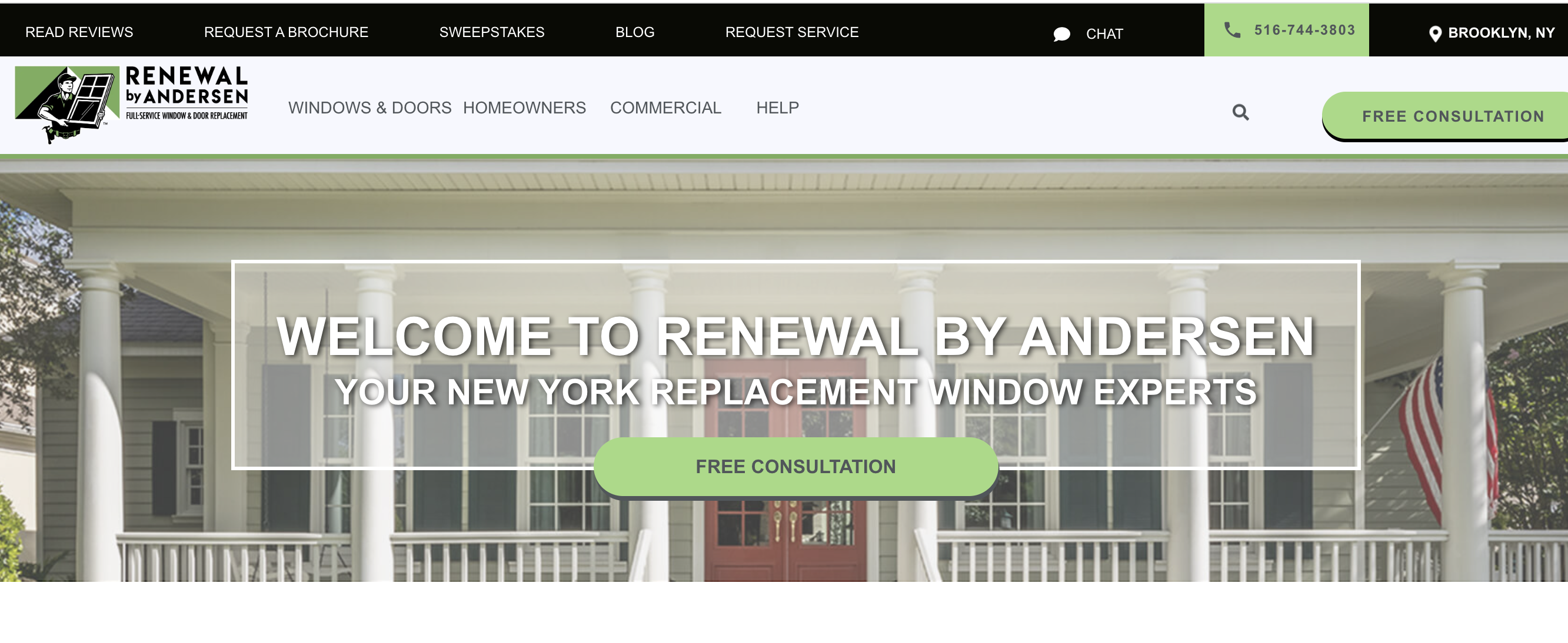 A screenshot of the Renewal by Andersen home page.