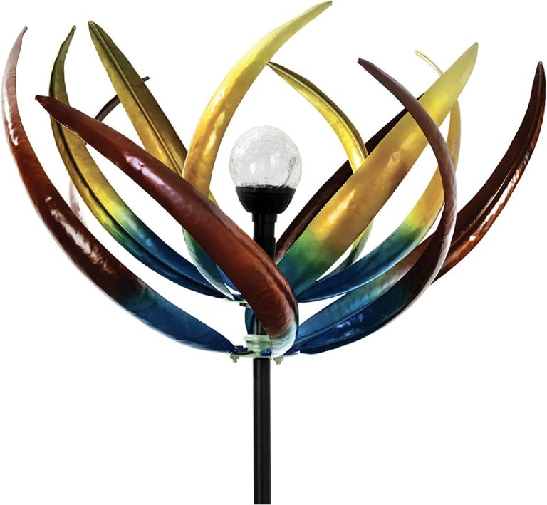 The Bits and Pieces Solar Lighted Tulip Wind Spinner on a white background