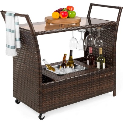 The Best Outdoor Bar Carts Option: Best Choice Products Wicker Serving Bar Cart