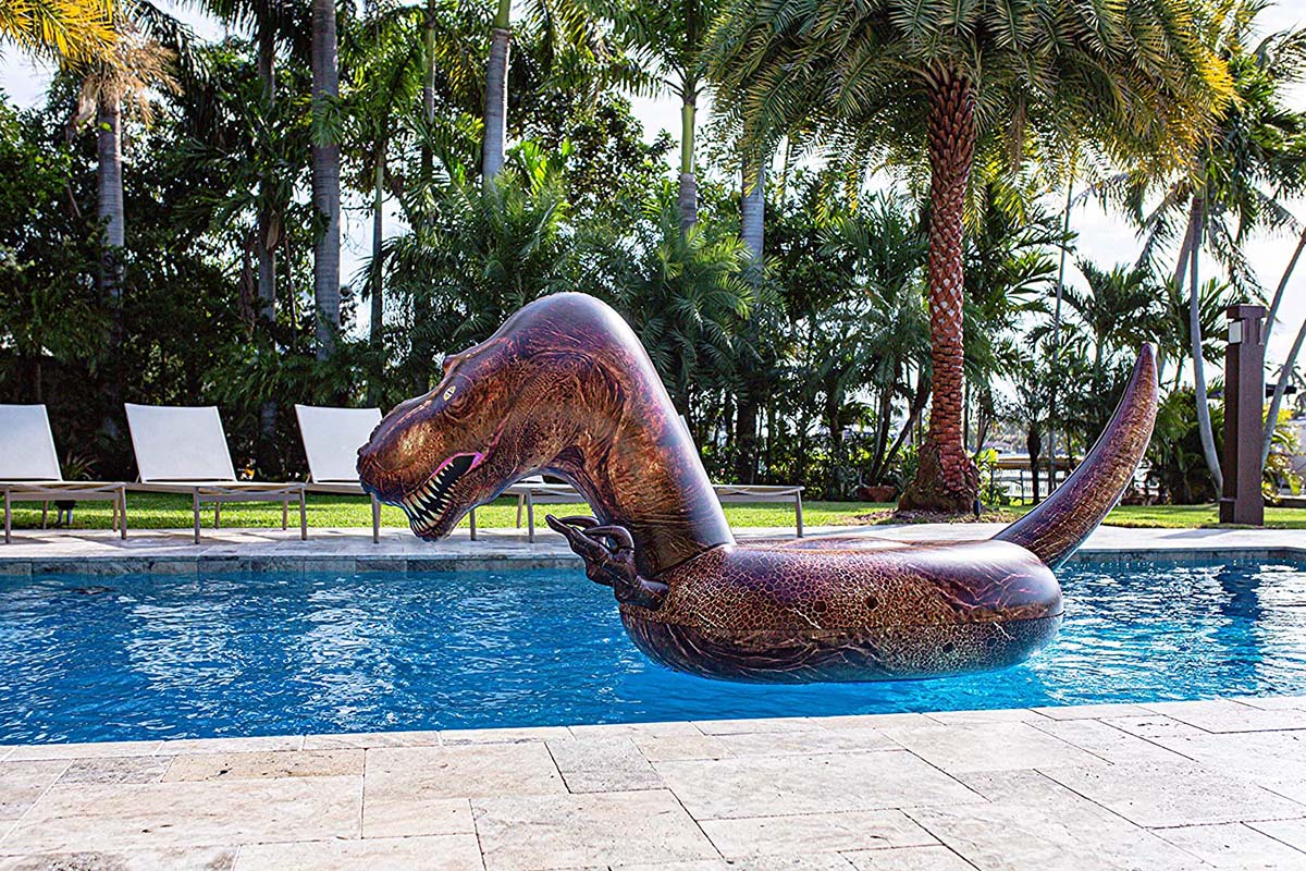 Genius Products to Help You Stay Cool Option PoolCandy Inflatable T-Rex Dinosaur Pool Float