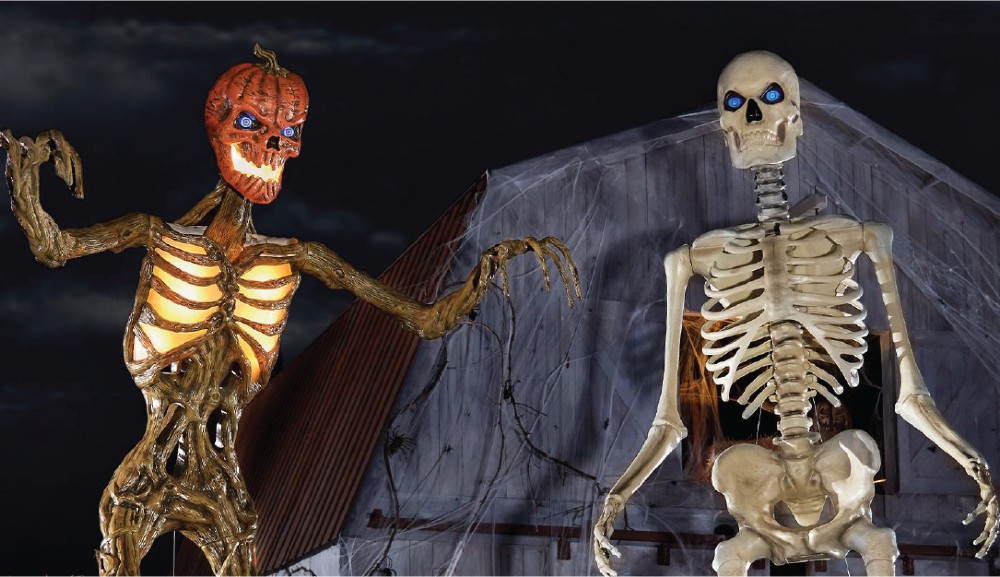 Home Depot's 12-Foot Skeleton and Inferno Pumpkin Skeleton for Halloween