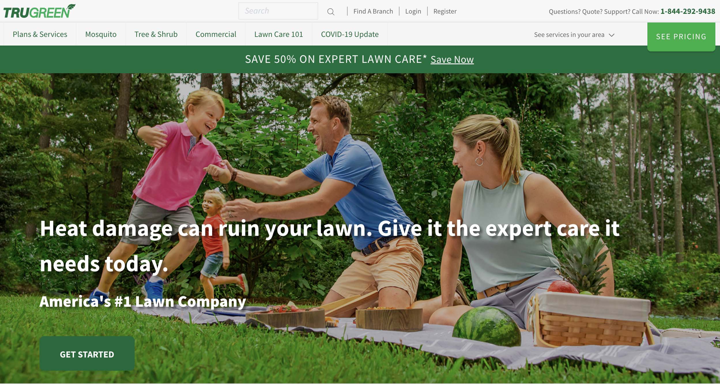 A screenshot of the Trugreen.com home page.