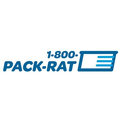 The blue and white 1-800 Pack Rat logo appears next to the company's name written in blue letters, against a white background.
