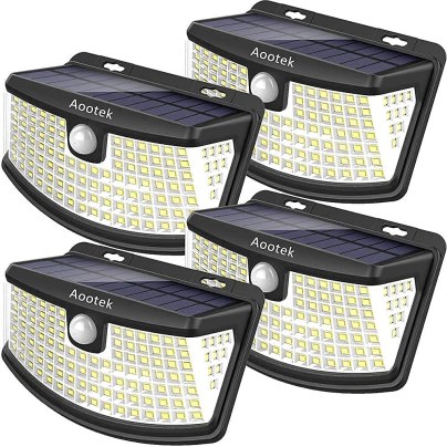4 Aootek Solar Security Lights on a white background