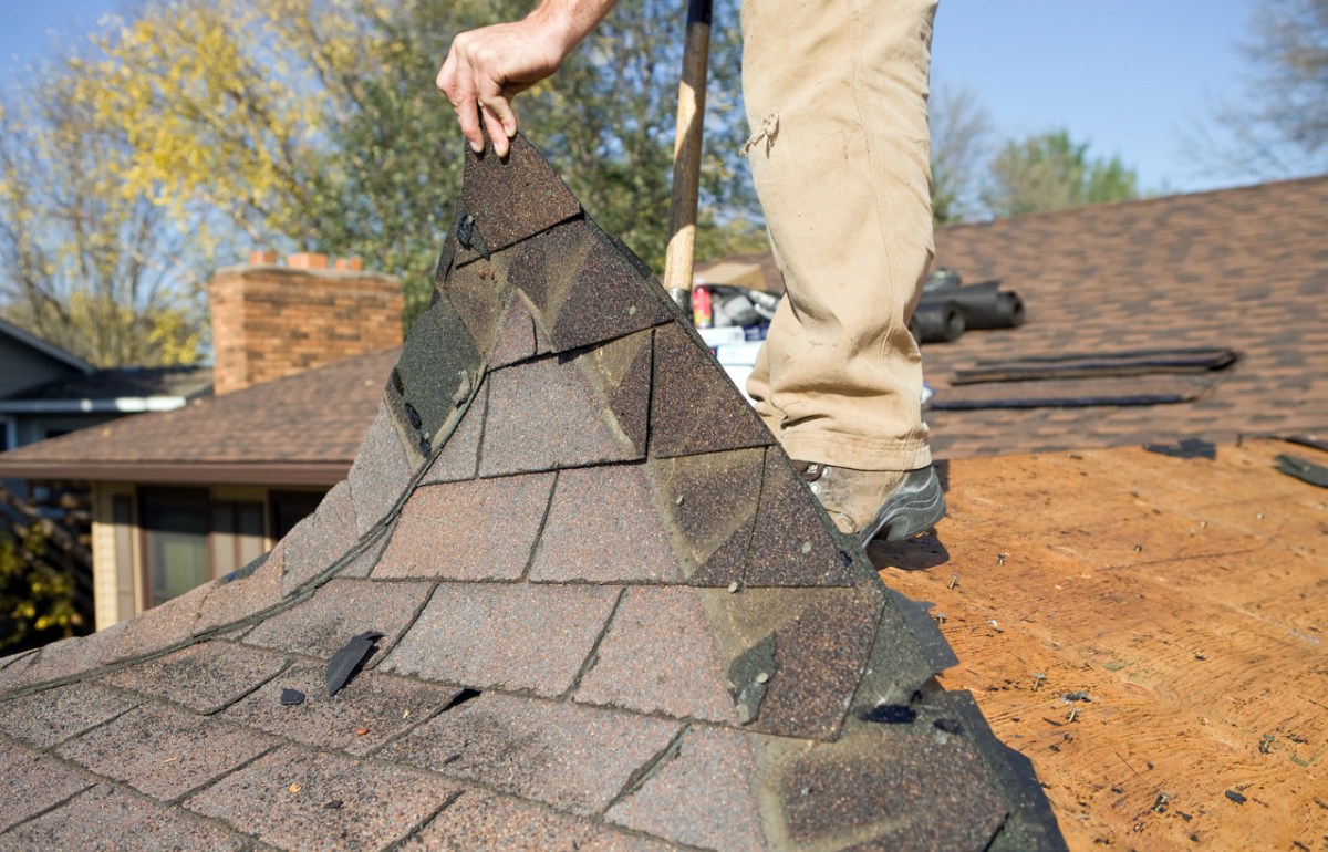 A roof in the process of being replaced.