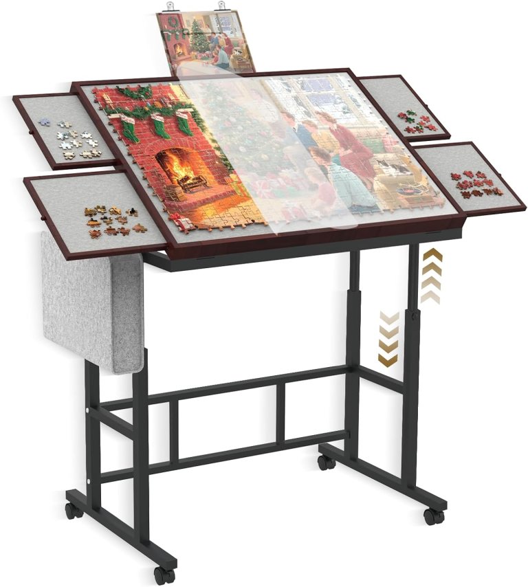 Jigsaw Puzzle Table with Legs and Storage