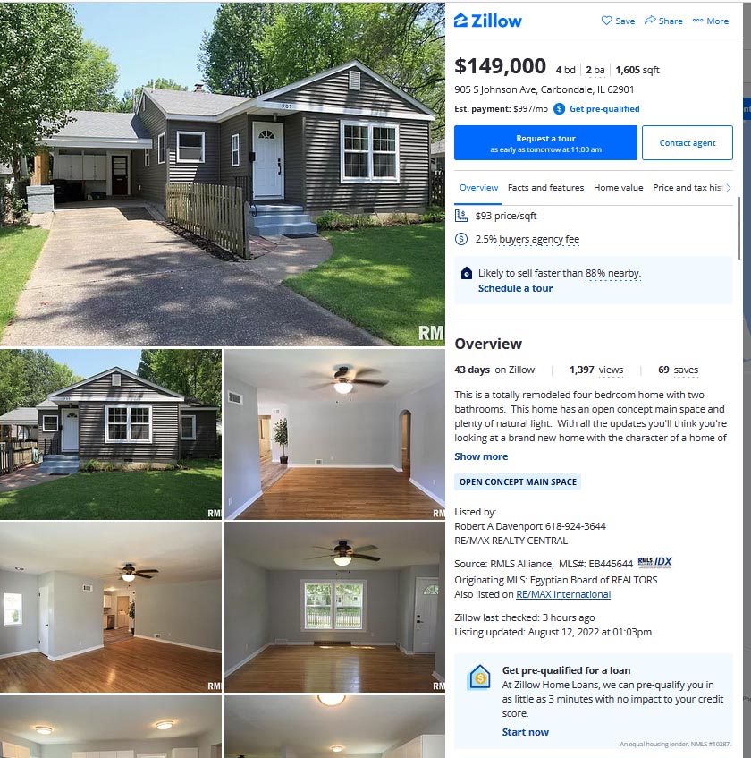 Zillow Review Listing screen
