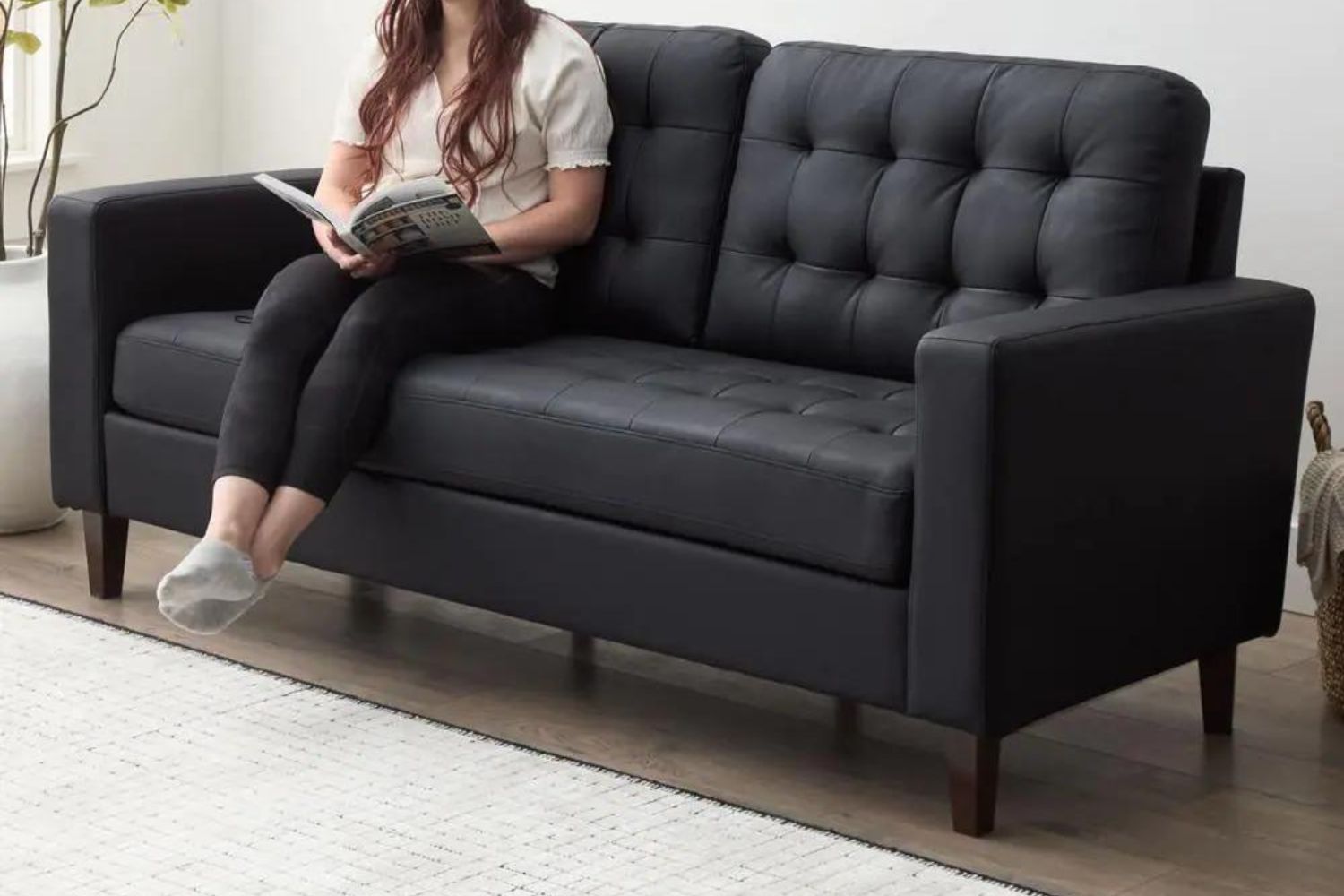 Sofas Under $500 Options: Brookside Brynn Black Faux Leather Upholstered Sofa