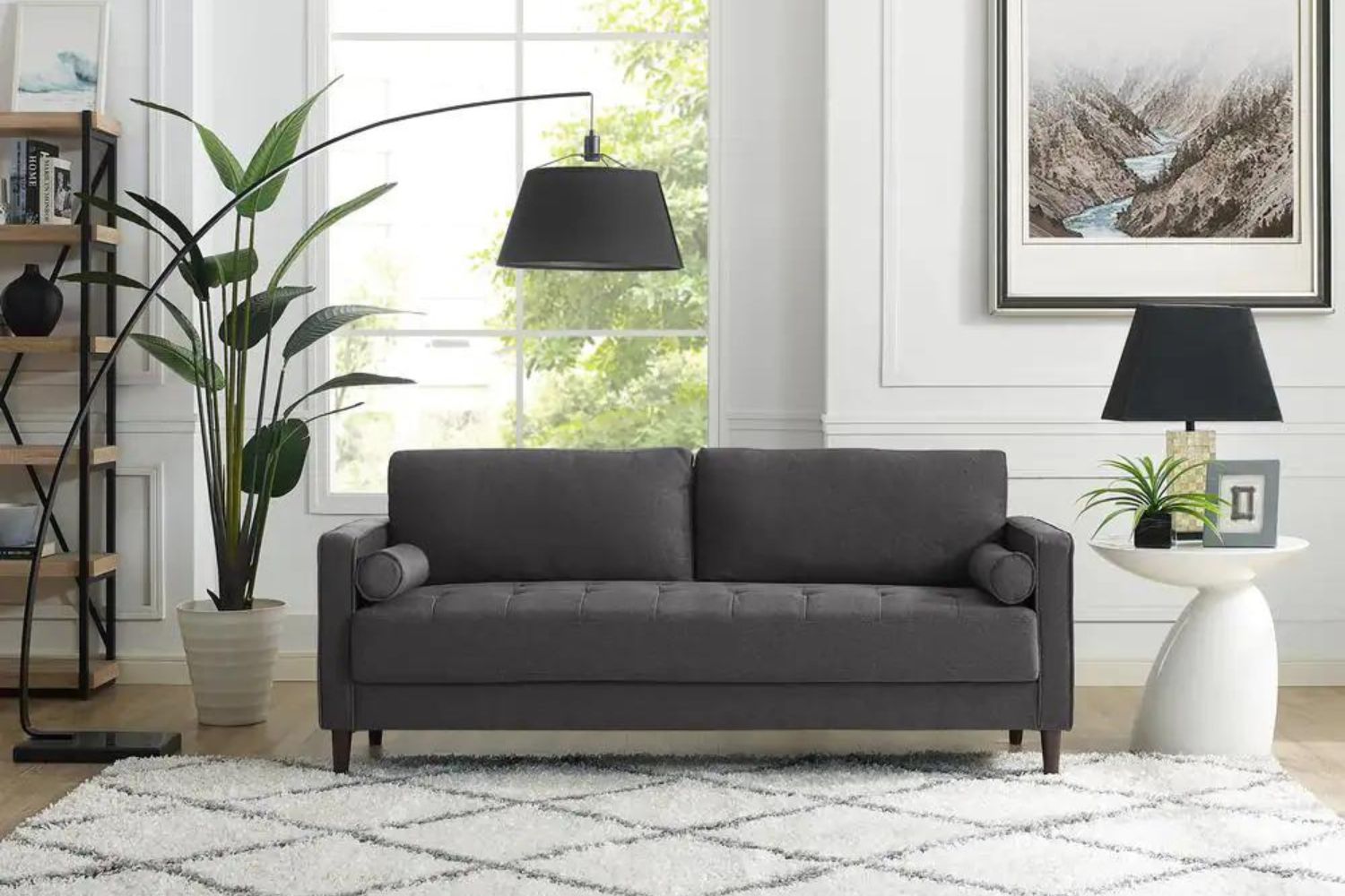 Sofas Under $500 Options: Lifestyle Solutions Lillith Heather Grey Polyester Tuxedo Sofa