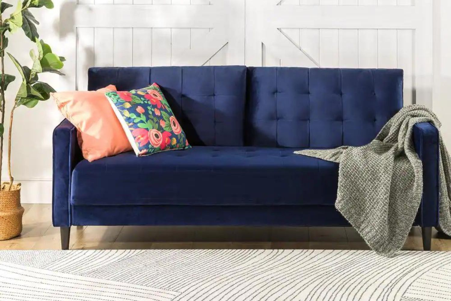 Sofas Under $500 Options: Zinus Benton Navy Velvet Upholstered Sofa