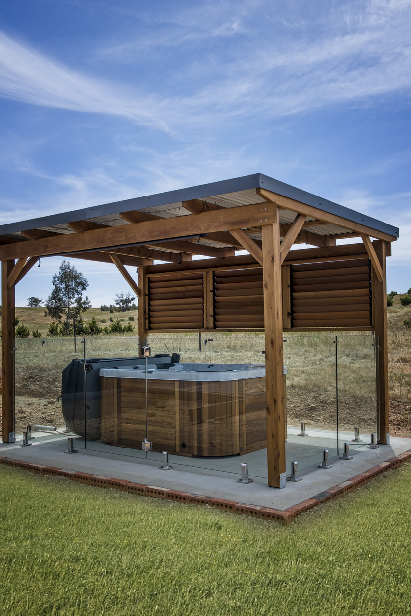 backyard hot tub privacy ideas cedar pergola