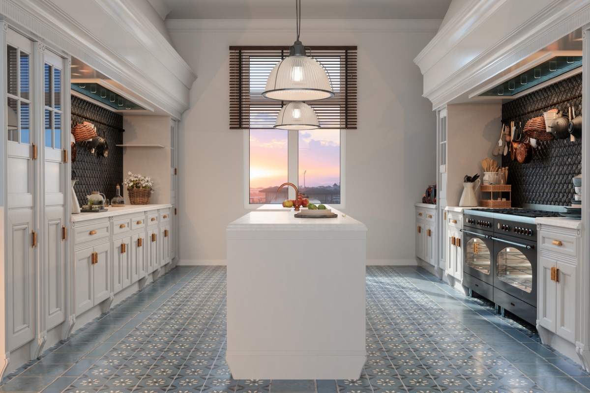 dirty kitchen - modern interior with island