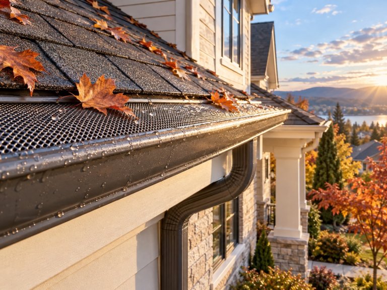 New rain gutters attached to a house.