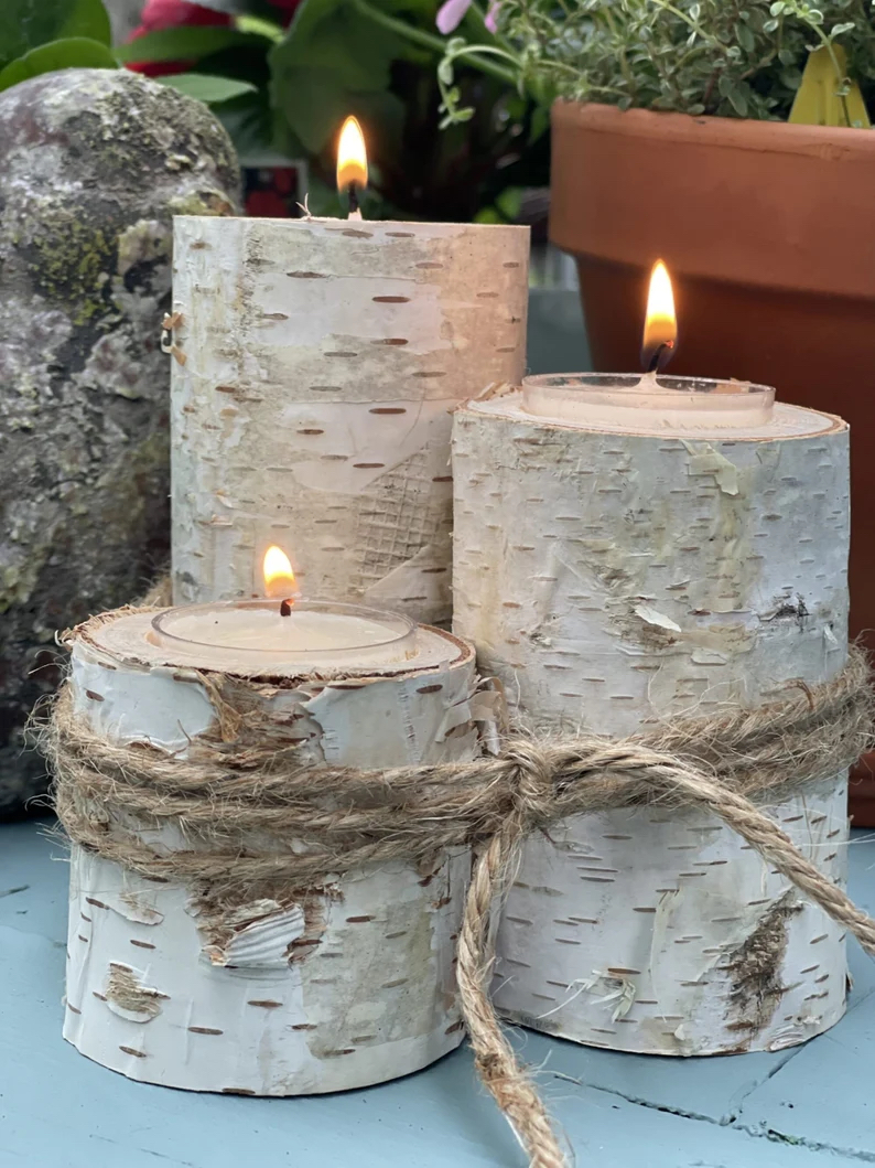 Etsy winter decor ideas birch candle holders