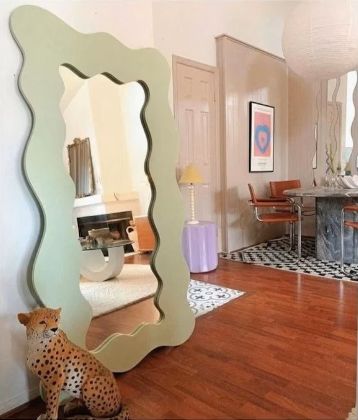 apartment decor ideas - wavy floor mirror
