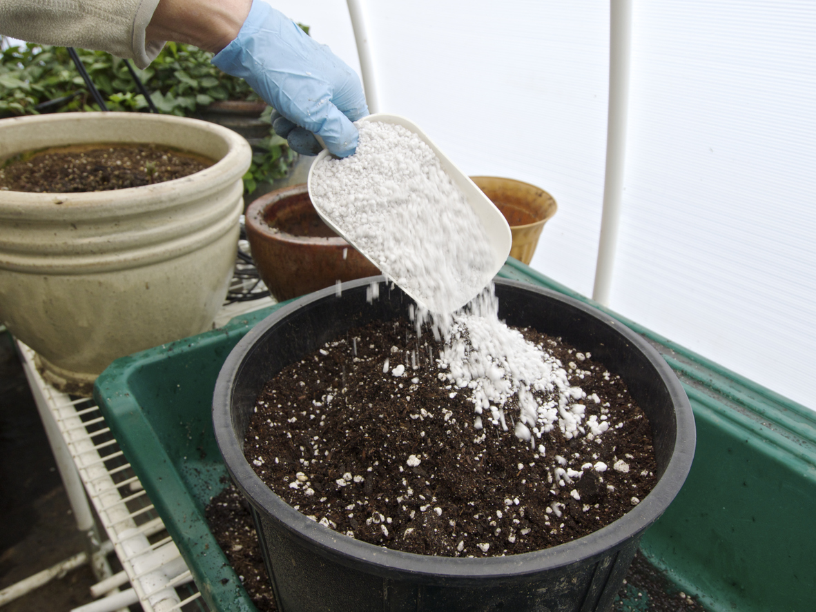 can you reuse potting soil perlite being poured into pot