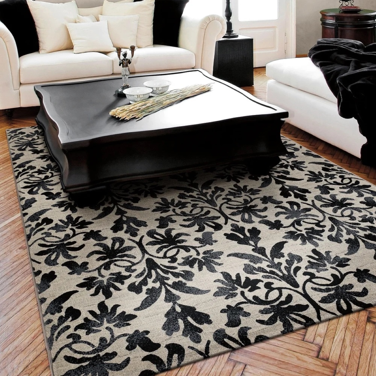 types of rugs - black pattern print rug