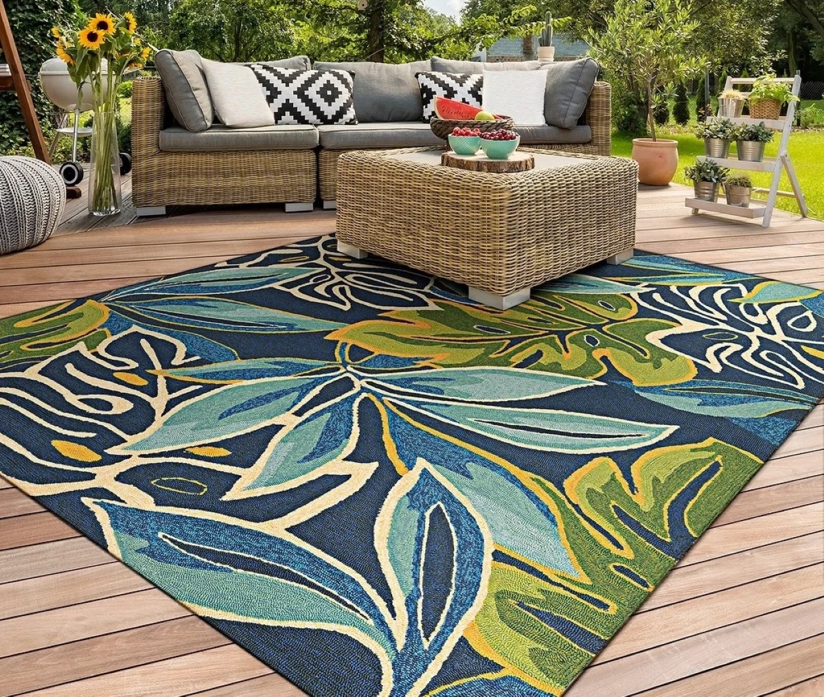 types of rugs - palm leaf print rug
