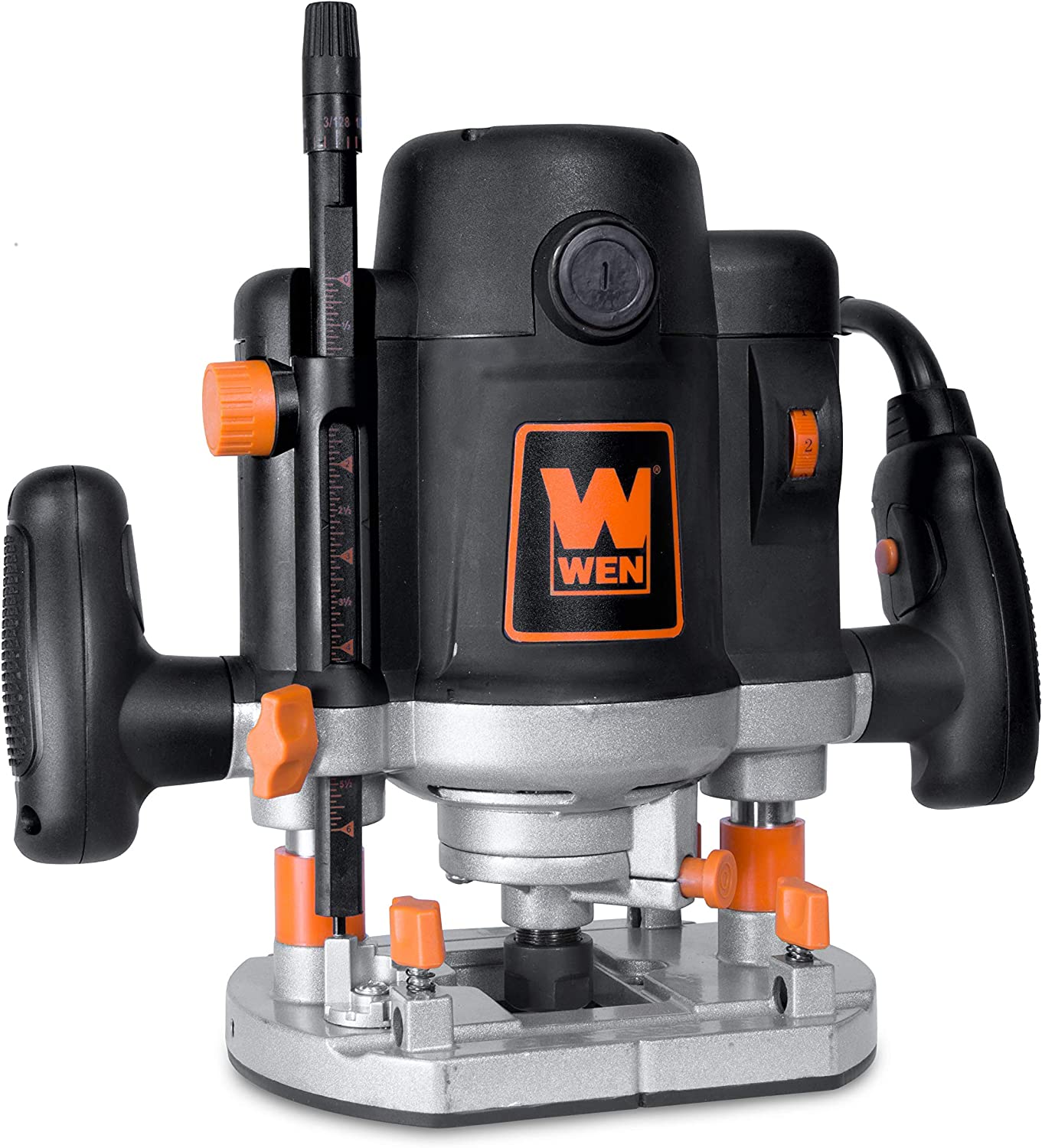 A WEN plunge router on a white backround.