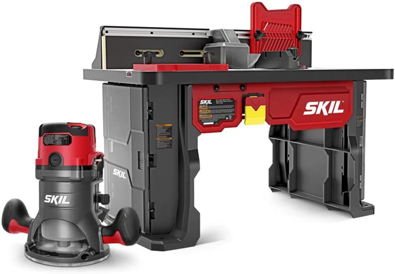 A black and red SKIL router table on a white background.