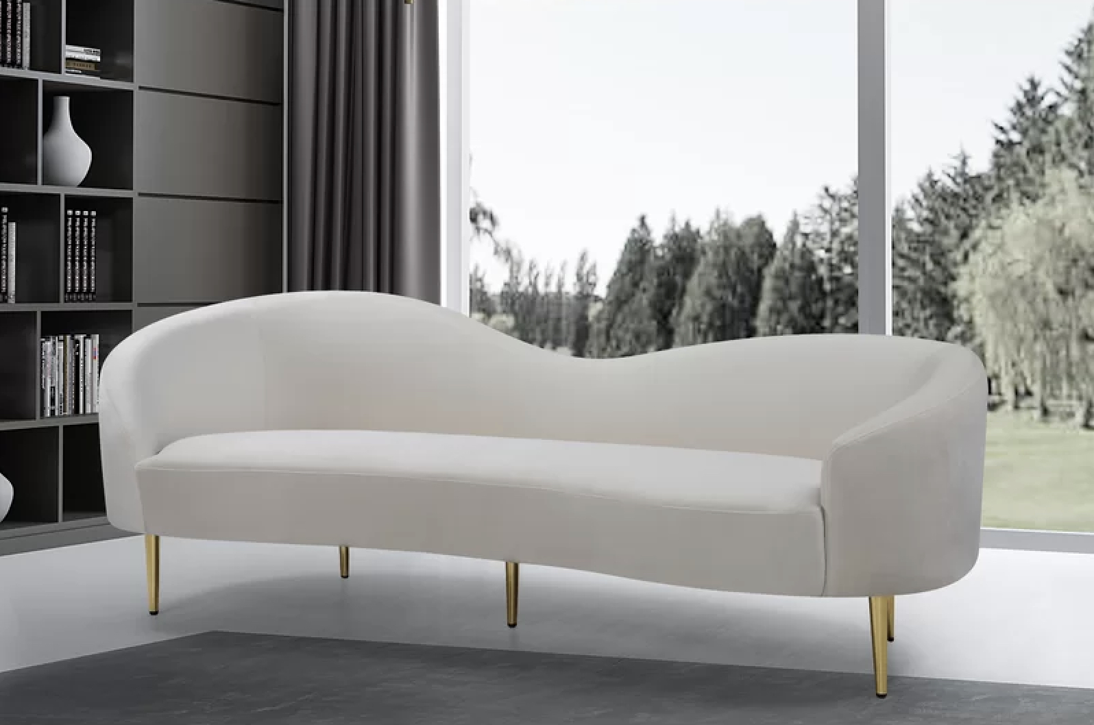 Wayfair interior design trends 2023 curved upholstered sofa