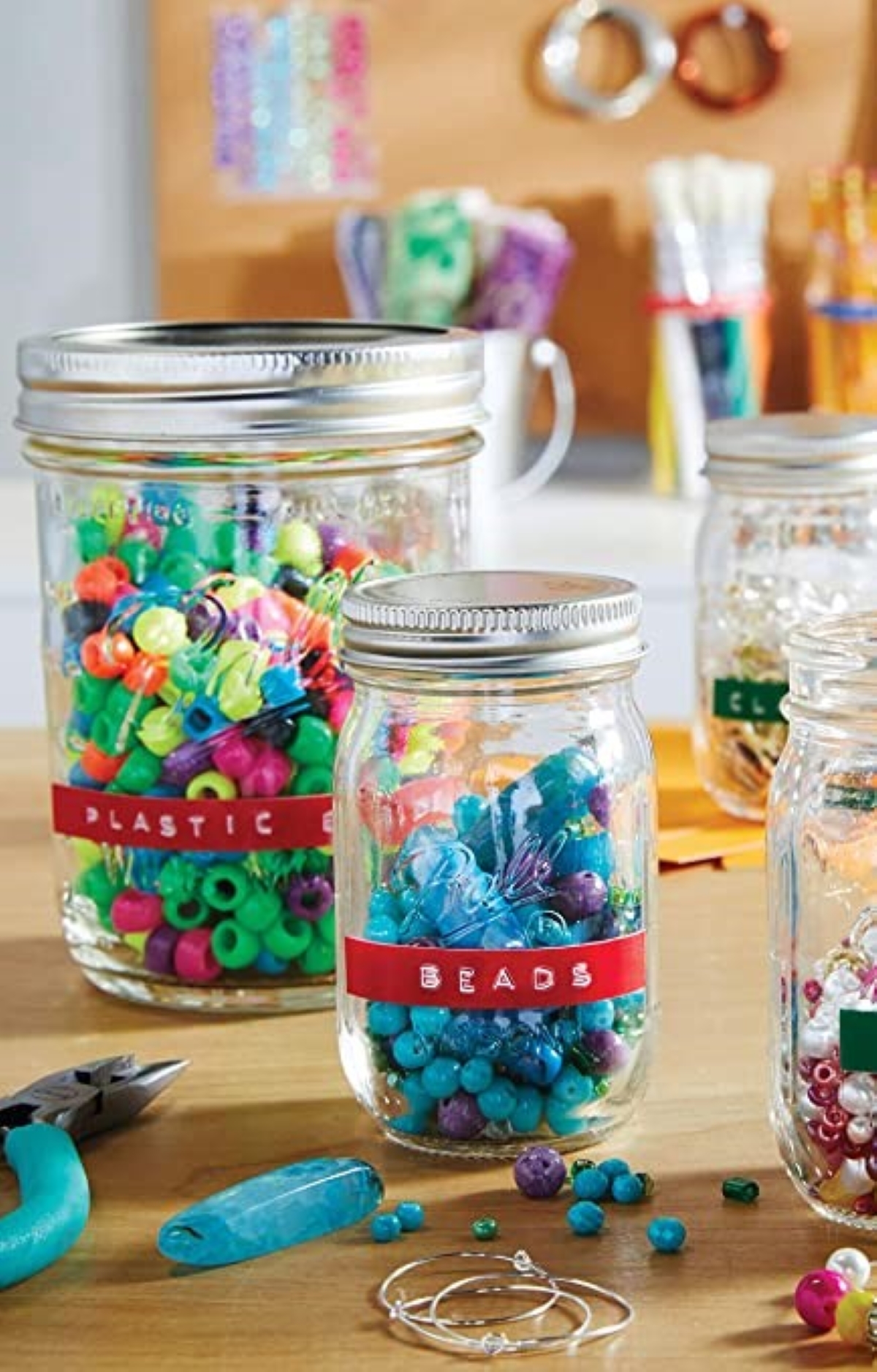 craft room ideas - beads in mason jars
