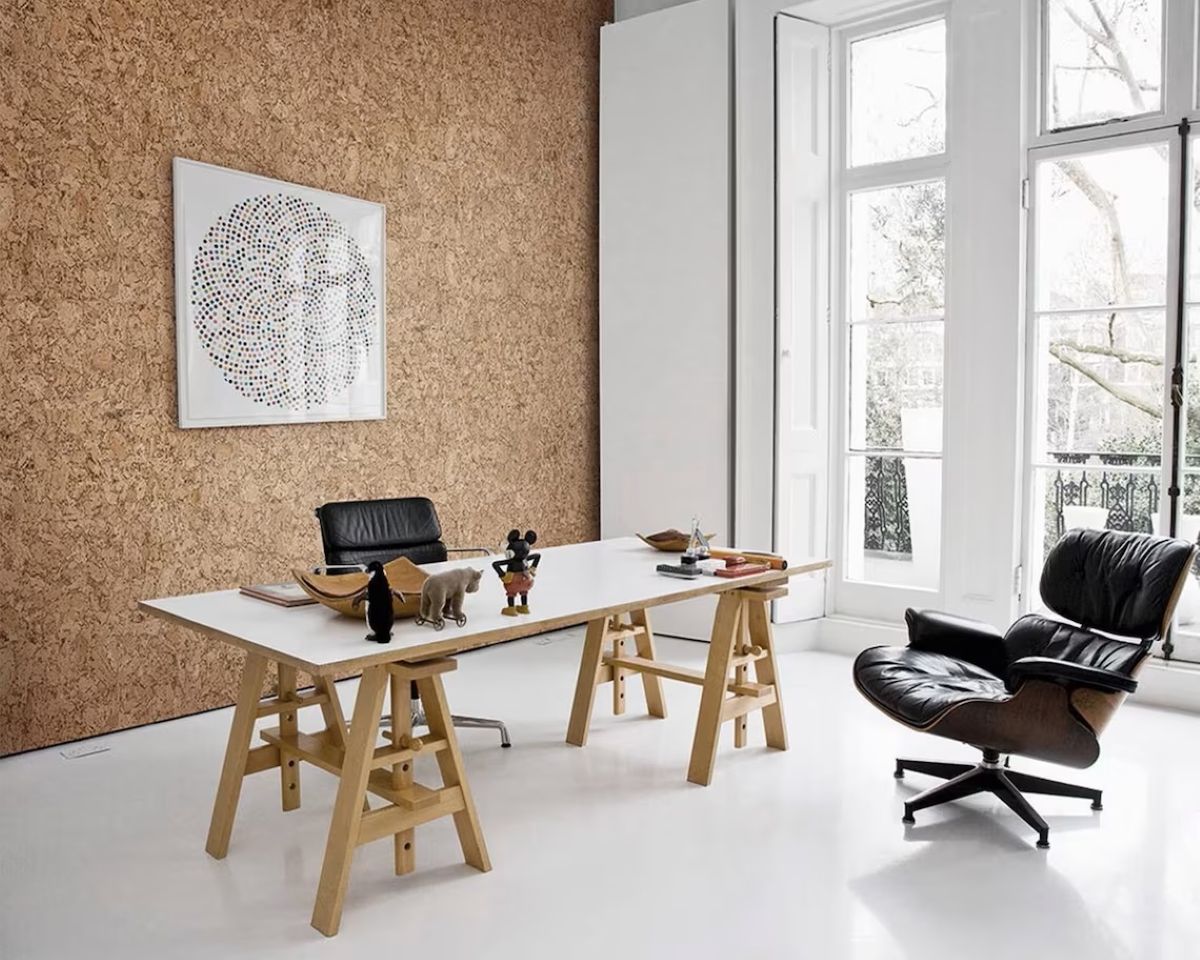 ways to incorporate recycled materials - cork office wall