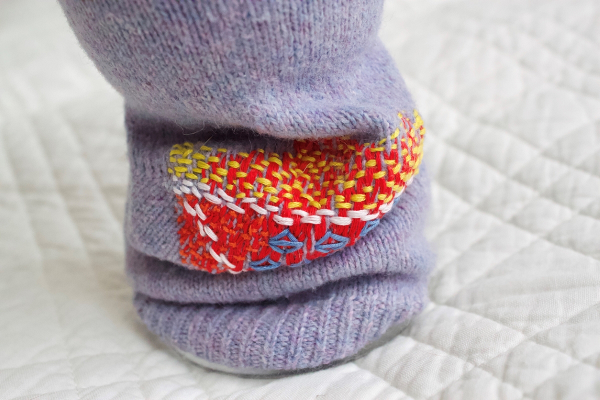 how to darn a sock - patched sock bottom