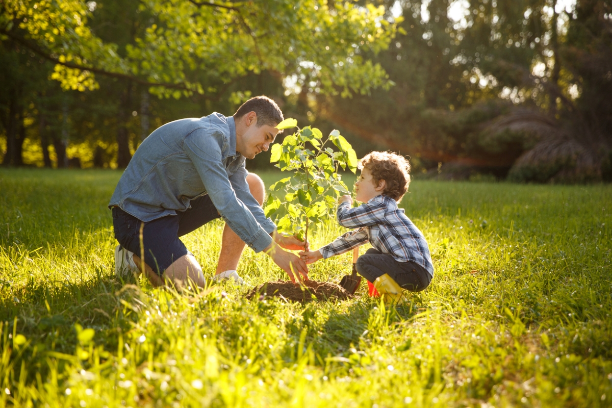 ways to save money at home - father and son planting tree