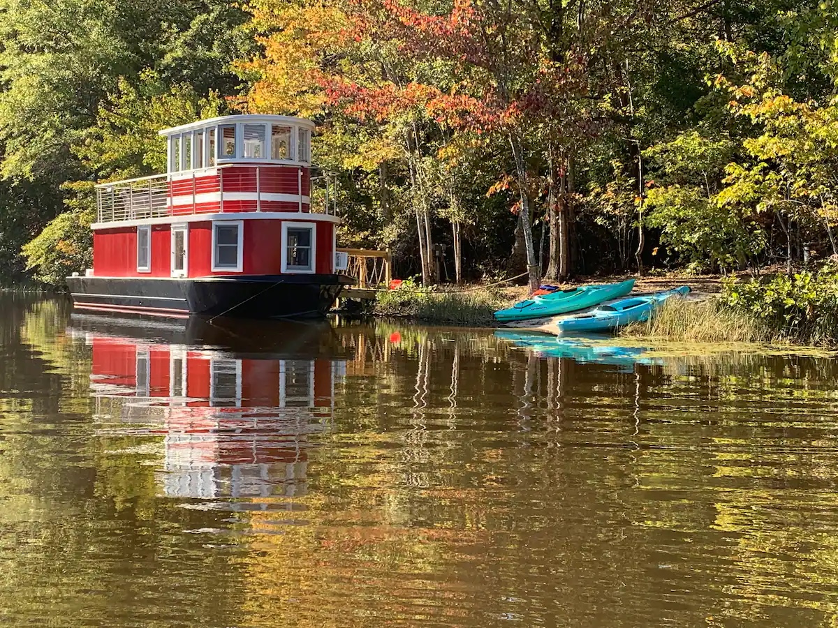 Airbnb themed short-term rental luxurious tugboat exterior