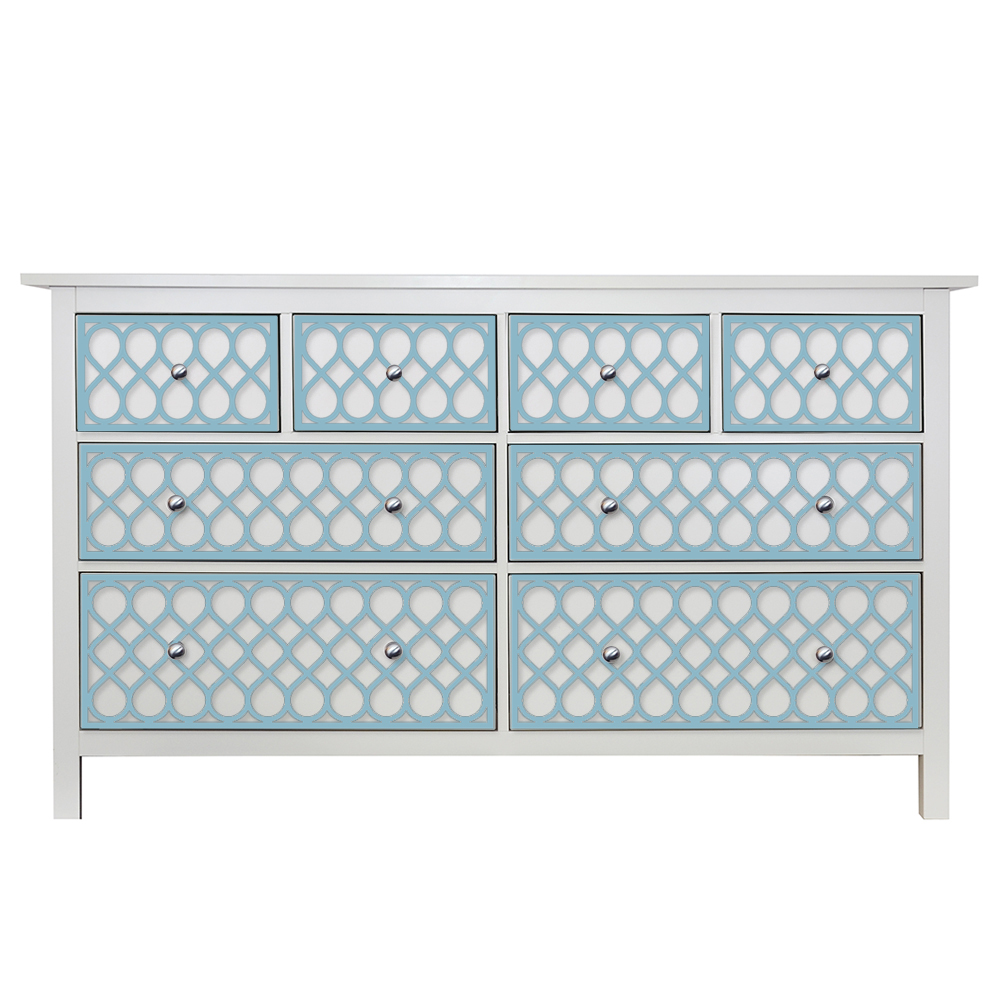 My Decorative Overlays renew old wood furniture light blue overlays for hemnes dresser